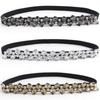 Women's Rhinestone Snap Button Elastic Waist Belt - Versatile Skinny Black Waist Cincher