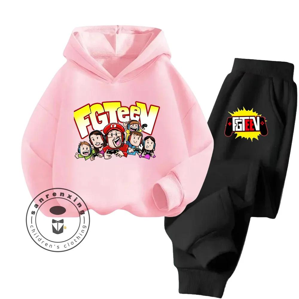 FGTeeV Cartoon Loungewear Идеально подходит для ленивых выходных в помещении Детский креативный дизайн Мультяшный принт Чистый хлопковый комплект с капюшоном