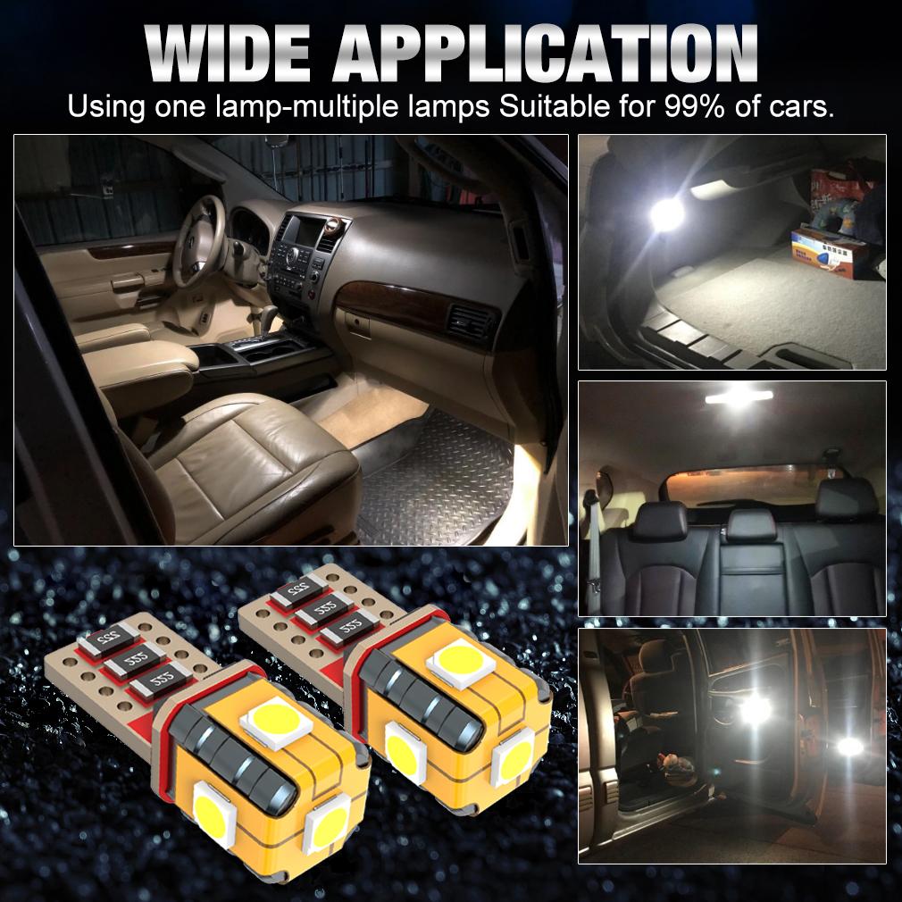 2 шт. Светодиодные лампы T10 Автомобильные огни Белый 168 501 W5W Canbus Светодиодная клиновидная 3030 5SMD Внутренний купольный свет для чтения Подсветка номерного знака Сигнальная лампа 12 В 6000 К