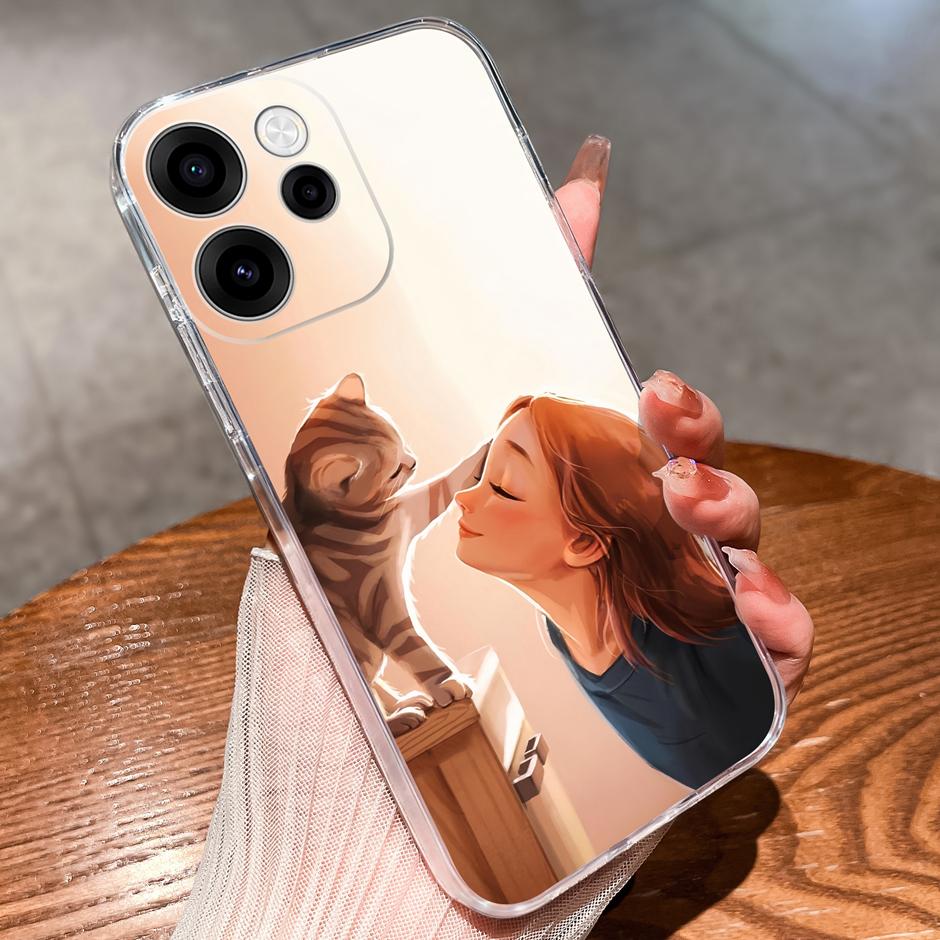 Для OPPO Reno 15F 15 Pro Чехлы Блестящий Цветок Котенка Защита от Падений Портативный Прозрачная Задняя Крышка Для reno15pro reno15f Funda