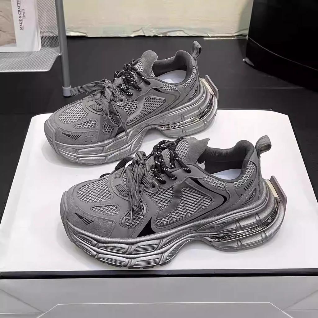 Кроссовки на толстой подошве, увеличивающие рост, женские, модные, 2025, осенние новинки, сетчатые, нескользящие, повседневные, дышащие, удобные спортивные туфли