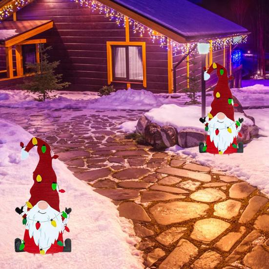 Рождественские декоративные гномы Колья Симпатичные садовые металлические гномы во дворе Художественная вывеска Вставка на лужайке Праздник Новый год Домашние уличные колья Рождественские украшения