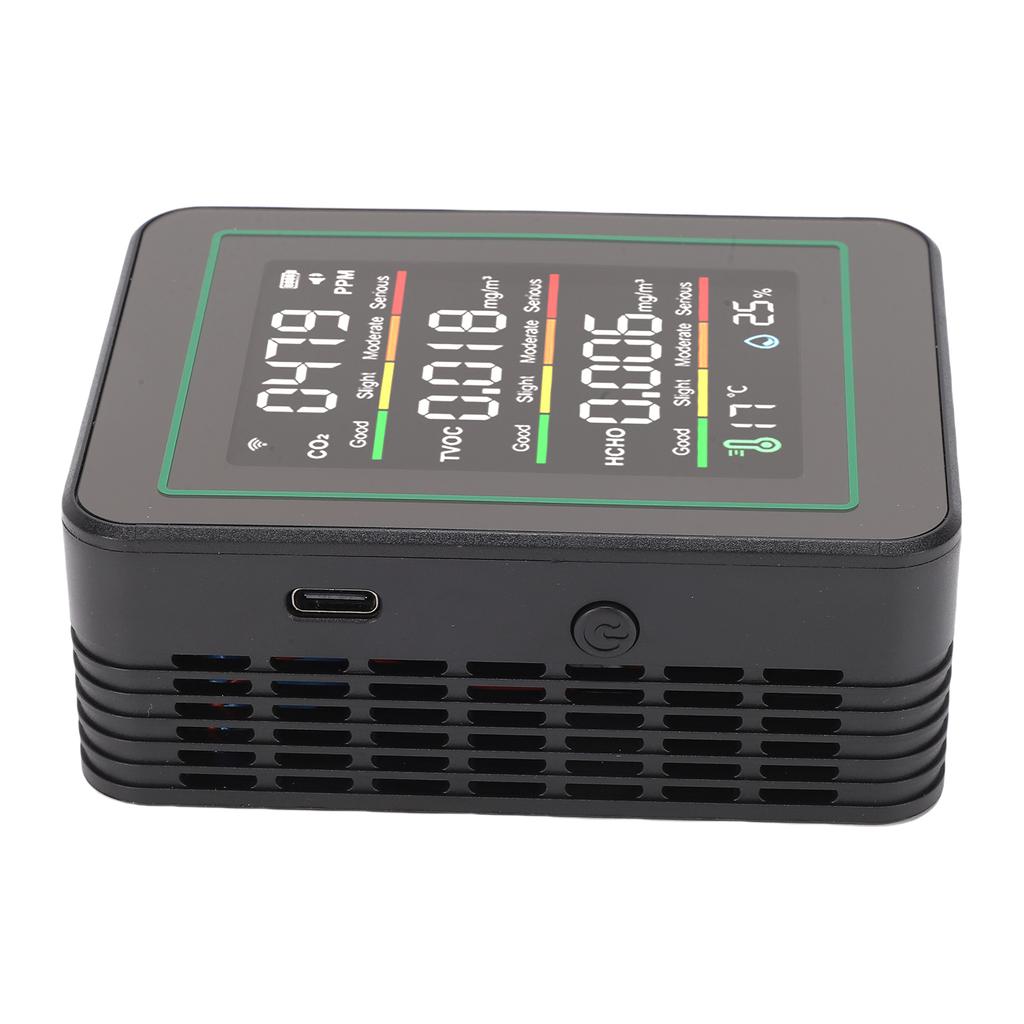 5 In 1 Quality Monitor, WiFi Indoor CO2 Meter for Smart, HCHO TVOC Detector with LCD Display, Infrared Sensor, Temperature Humidity for Home