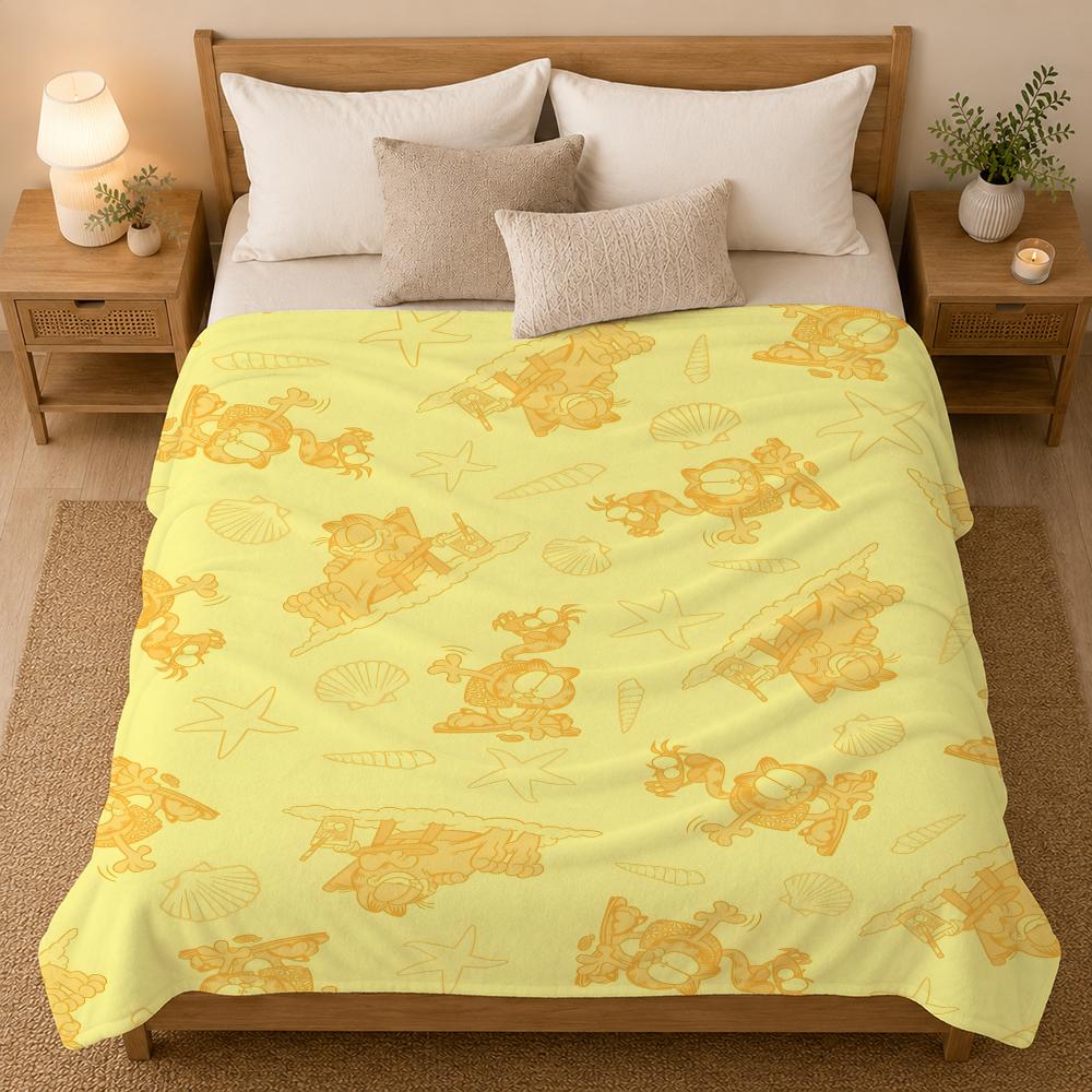 A fat yellow cat cute Garfiel Throw 240g flannel blanket, suitable for sofas, beds, offices, exquisite gift blankets