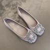 Нежные одинарные туфли новый темперамент квадратная пряжка стразы неглубокий вырез плоская подошва для работы плавающие туфли