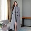 Women's Long Coat for Spring/autumn Seasons: Knee-length, Thick, with A Collar, Slim-fitting, and Waist-defining Design.