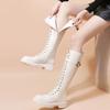 Women's Boots Biker Long Footwear Middle Heel Shoes For Woman New Rock Winter Knee High Shaft In Stylish Promotion Boot Pu