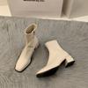White High-heeled Square Head Thin French Small Short Boots Women's Shoes 2023 New Spring and Autumn Single Boots Brown Martin Boots