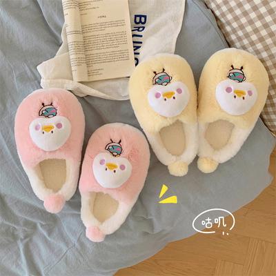 Толстая подошва, теплые домашние осенне-зимние женские тапочки с сумкой на голову из хлопка, повседневные удобные тапочки с рисунком утки