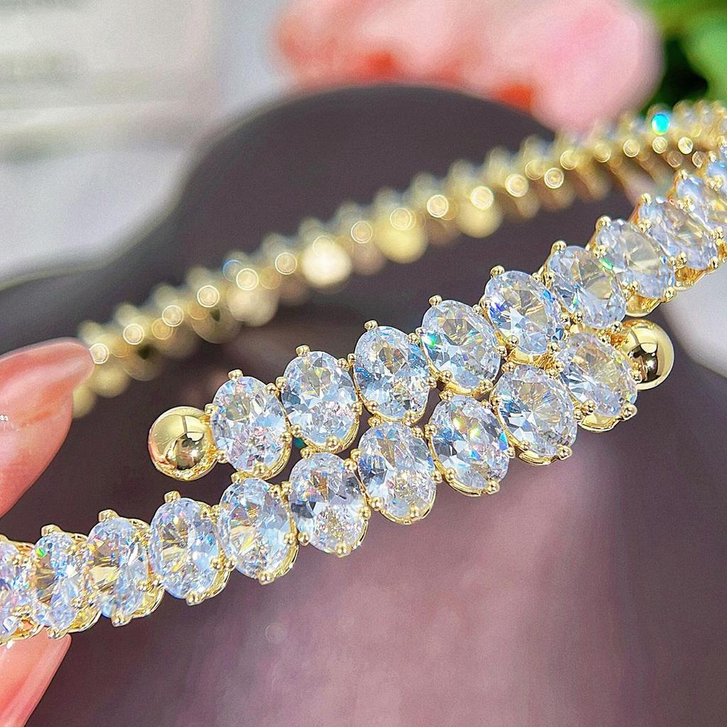 CMM 2 шт. Высокое качество свадебный комплект ювелирных изделий сверкающий овальный AAA CZ цирконий регулируемый открытый круглый колье-колье браслет для женщин