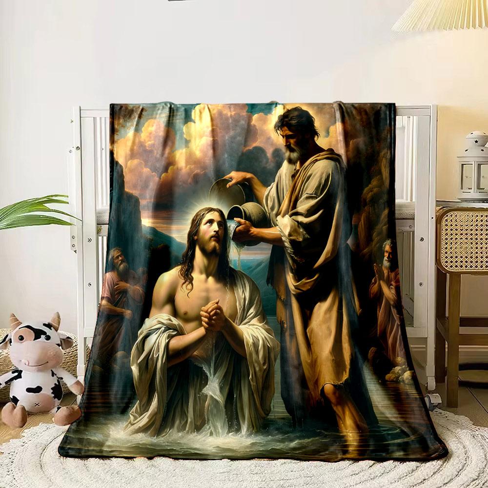 Jesus Baptism Scene Blanket  Printed Blanket for Living Room Bed Couch lunch break Soft Cozy Blanket for Friend's festival Gift