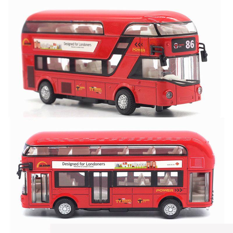 Premium Quality Double-decker Tour London City Bus Pull Back Car Kid Toy With Sound And Light