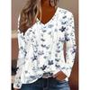 Printed Fashionable Casual Simple Plus Size Long Sleeved Loose Women's V-neck Top Autumn Clothing