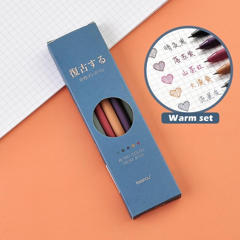 5 шт. набор цветных ручек в стиле ретро, треугольный корпус, винтажные фиолетовые, серые, коричневые гелевые ручки для маркеров, лайнера, офисные школьные принадлежности A6727