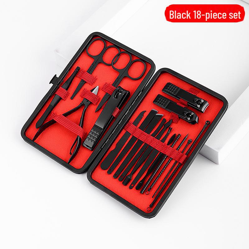 Набор из 24 предметов из черной нержавеющей стали для ухода за ногтями и грумингом