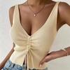 Women Summer Sleeveless V Neck Sexy Drawstring Bandage Bare Midriff Vest Crop Top