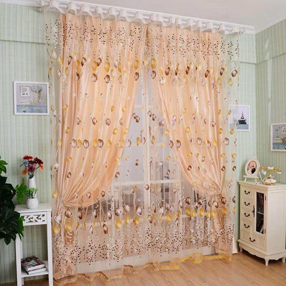 Modern Printed Tulip Window Screen 100X200CM Polyester Drape Curtain Sheer Curtains Bedroom Door Kitchen