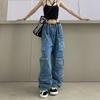 Spring and Autumn Hip-hop Multi-pocket Functional Workwear Jeans Loose Casual Pants Trousers Same Style for Men and Women