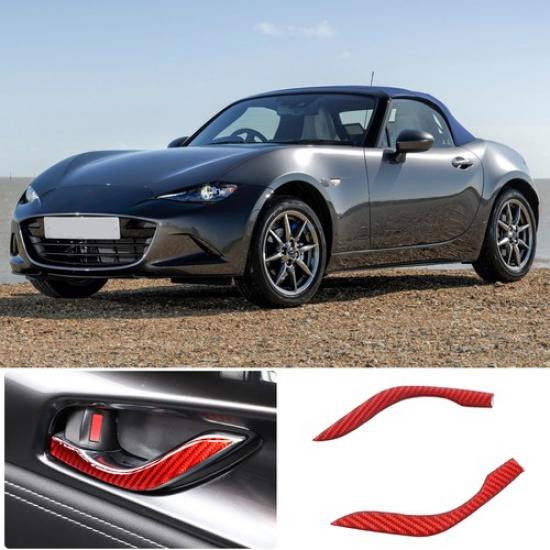 Red Carbon Fiber Interior Door Handle Strip Sticker For Mazda MX-5 Miata 2016-23