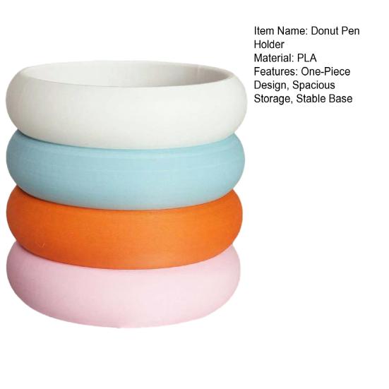 Rainbow Donut Pen Holder, 3D Printed Desk Organizer, Cute Pencil Cup for Makeup Brushes, Classroom Office Decor Gift