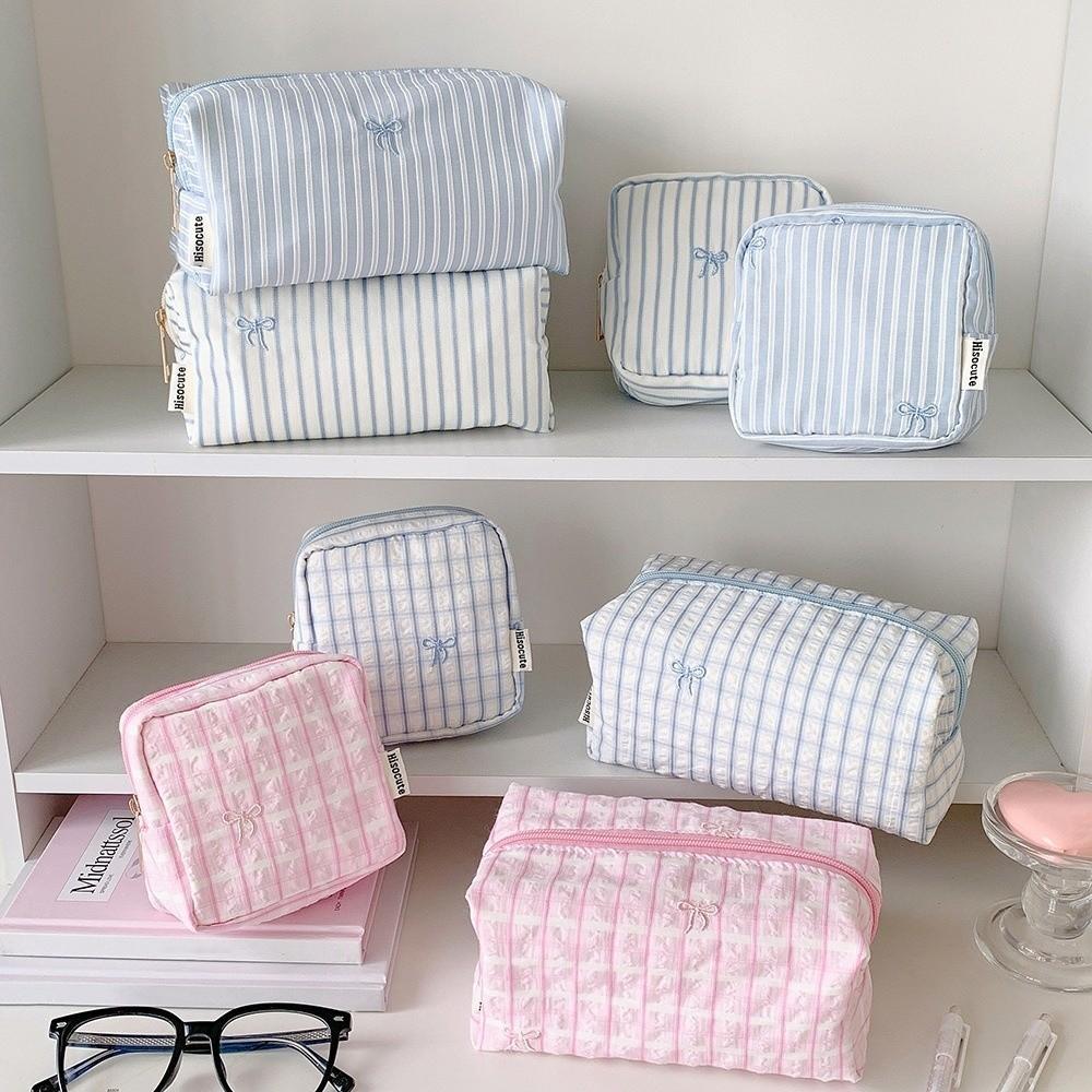 Korean Style Cloth Bow Cosmetic Bag Large Capacity Portable Beauty Case Travel Storage