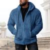 Winter Men Sweater Hooded Zip-up Long Sleeves Drawstring Thick Plush Solid Color Cardigan Pockets Mid Length