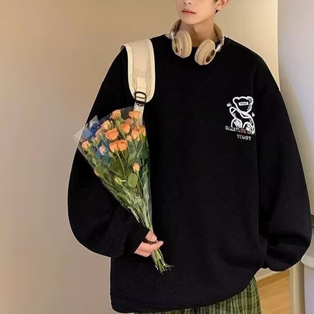 JIASEN Длинный круглый принт медведя спереди и мягкая к телу мужская толстовка/худи футболка свободного кроя, Осень/Зима/Весна, Рукав, Воротник, Спина, Повседневный,