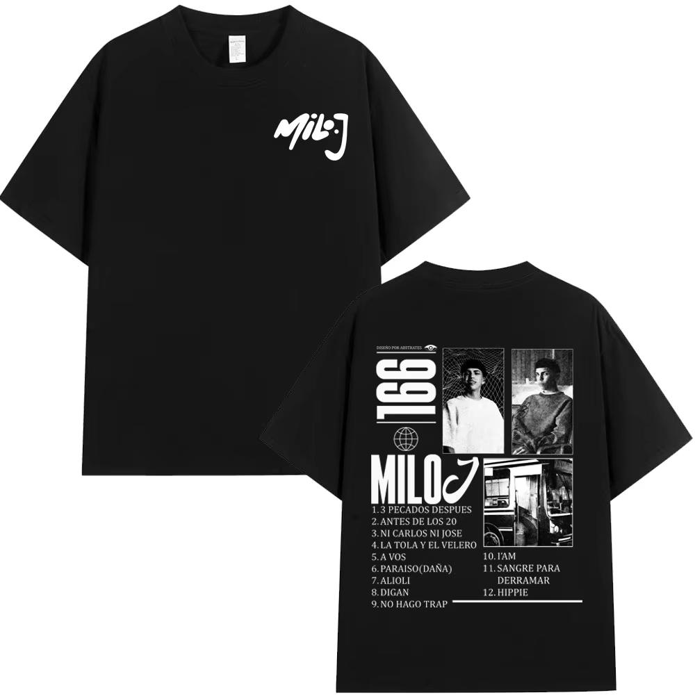Rapper Milo J 166 Tour 2026 Album T Shi6rts Men Retro High Quality Short Sleeve Tshirts Oversized Tee Cotton TShirt Streetwear