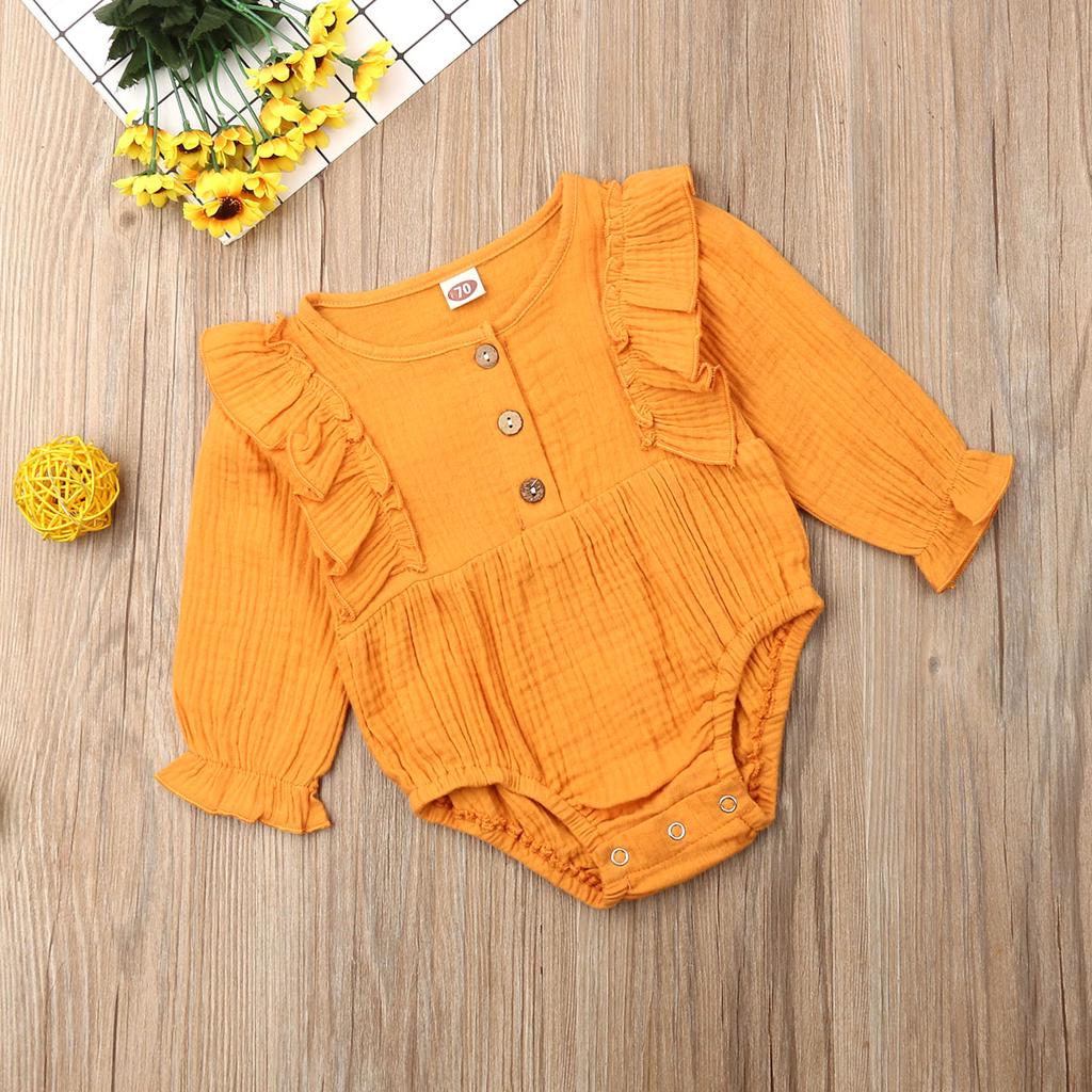 Одежда для новорожденных девочек 0-24 месяцев, комбинезон с длинными рукавами и рюшами, мягкий комбинезон, солнечный костюм