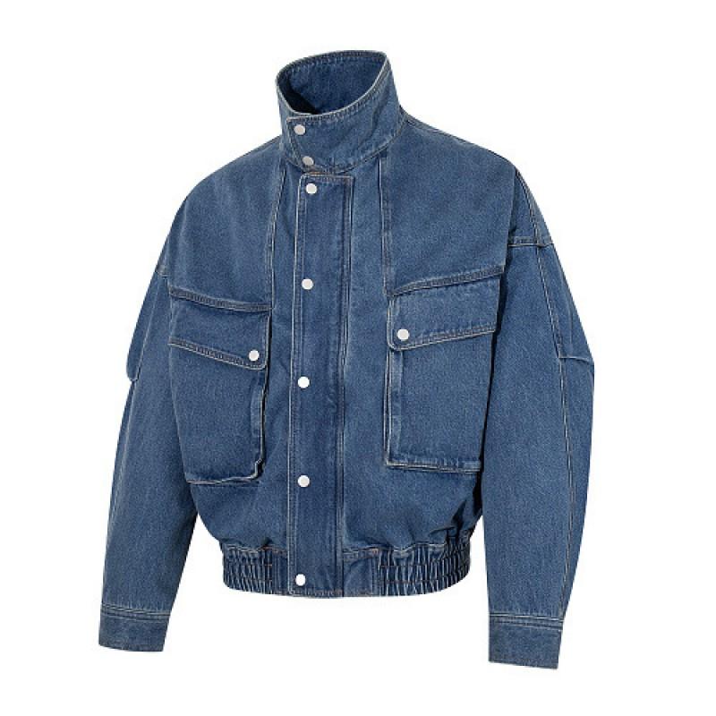 Unisex Retro Streetwear Oversized Cotton Jacket With Large Pockets Loose Fit Stand Collar Outerwear