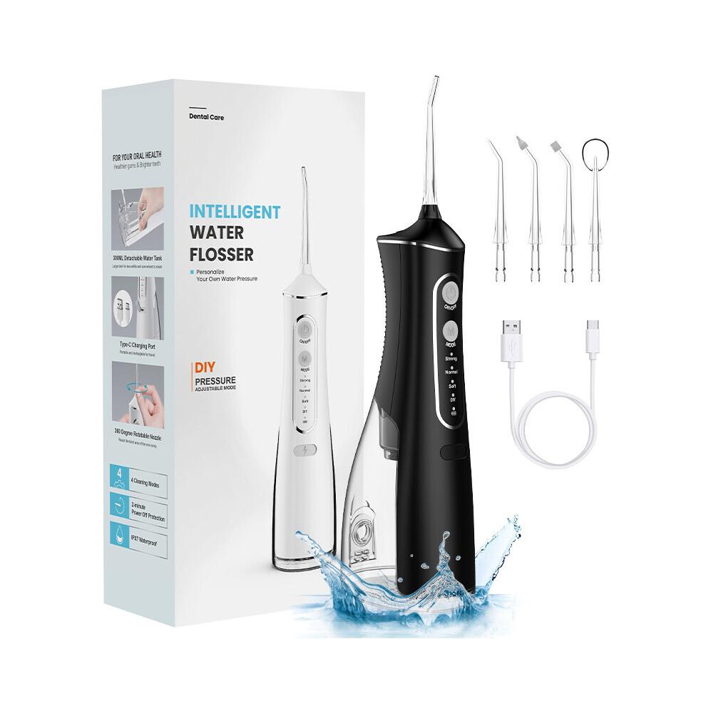 Water Flosser Cordless 300ml Rechargeable 4 Modes 5 Jet Tips Oral Irrigator Black