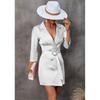 Womens 3/4 Sleeve Blazer Dress Solid Color V Neck Mid Waist Mini