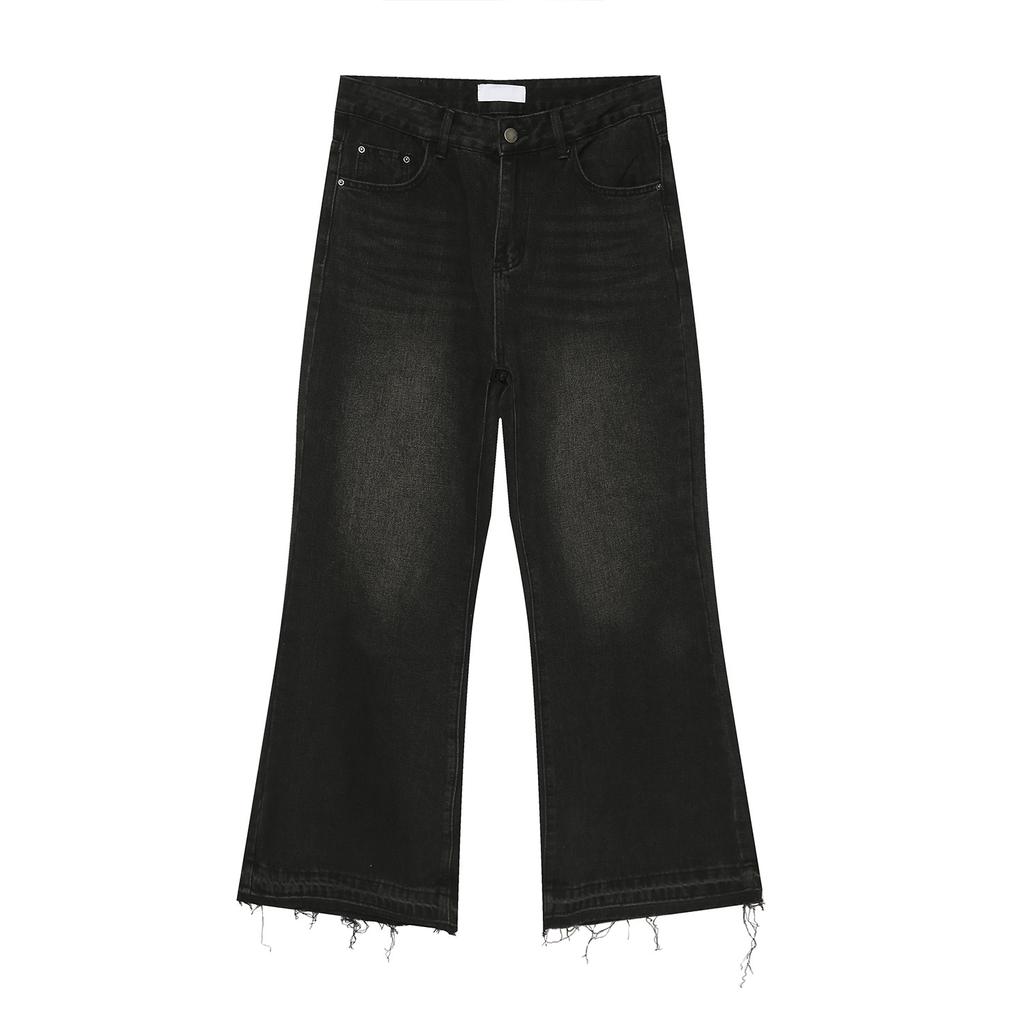 Men's New American Style Pants with Ruffled Hem Design and Micro Flared Black Jeans