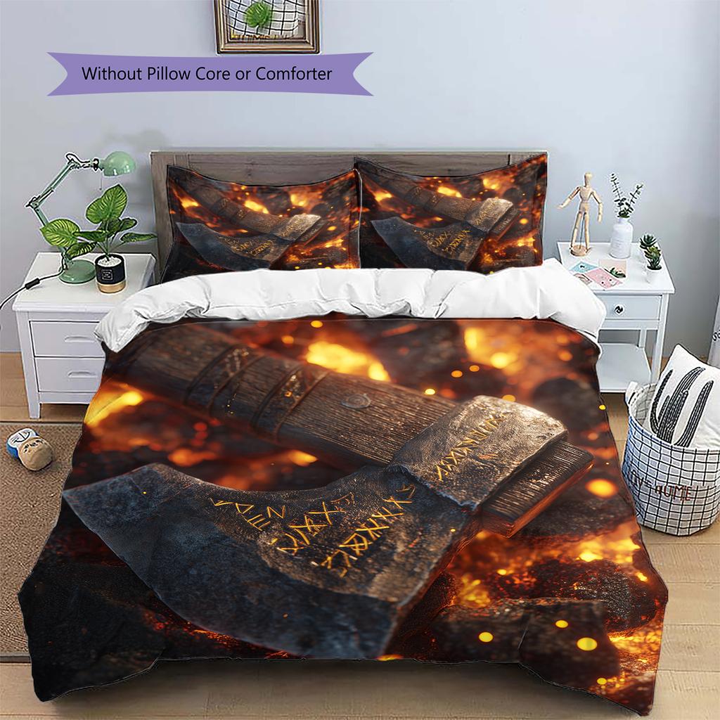 Viking Battle Axe Pattern Bedding Home Decoration Birthday Gift (1 * duvet cover + 2 * pillowcase, without core)
