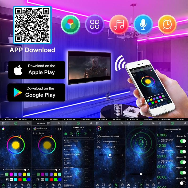 10M Светодиодная лента Rgb Светодиодная лента USB Bluetooth 5V 5050SMD Гибкая светодиодная лента для спальни Подсветка экрана дисплея Атмосфера неоновый свет