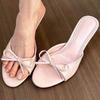 Elegant bow open-toed high-heeled cool slippers women's summer new outer wear to increase height and show thinness temperament single shoes