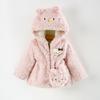 Свитер-пальто с капюшоном для девочек, с вышивкой мультяшного кота, пушистый, стеганый из искусственного меха, для осени/зимы