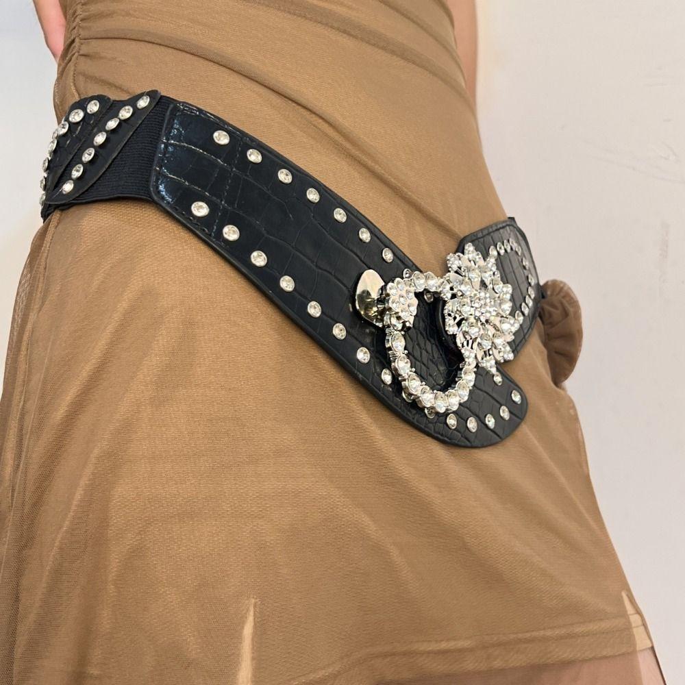 Waist Closure Waist Corset Belts Shiny Wide Rhinestone Belt Elegant Elastic Cummerbunds Girl