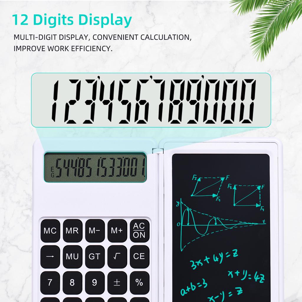 Foldable Calculator & 6 Inch LCD Writing Tablet Digital Drawing Pad 12 Digits Display with Stylus