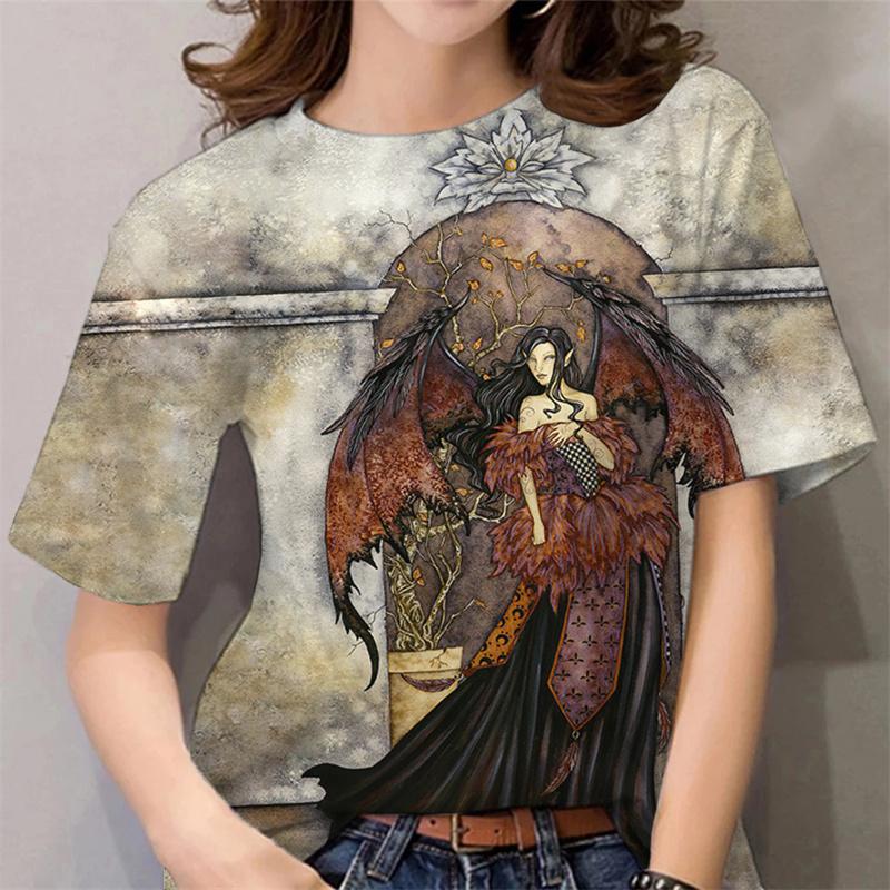 Футболка с рисунком Хэллоуина для женщин с принтом ведьмы 3D, короткие рукава, летние повседневные футболки больших размеров с круглым вырезом, уличная одежда