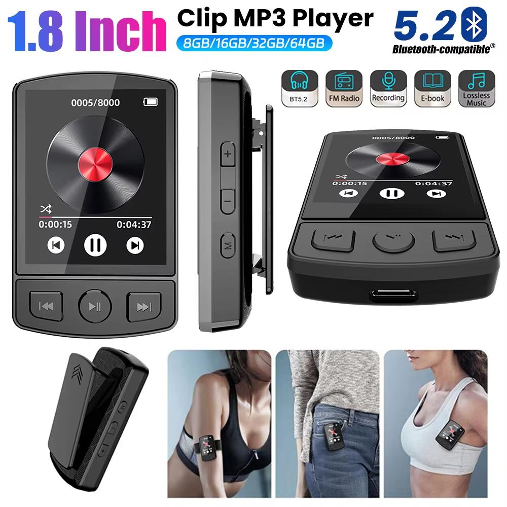 1,8-дюймовый экран MP3-плеер Портативный MP3 Спортивный зажим Walkman HiFi Sound Bluetooth5.2 Студенческий Walkman с FM-радио Электронная книга Подарок детям