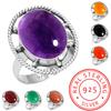925 Sterling Silver Ring Women Gemstone Handmade Jewelry Engagement Gift Amber Amethyst Black Onyx Carnelian Garnet Quartz Green Onyx Gold Stone