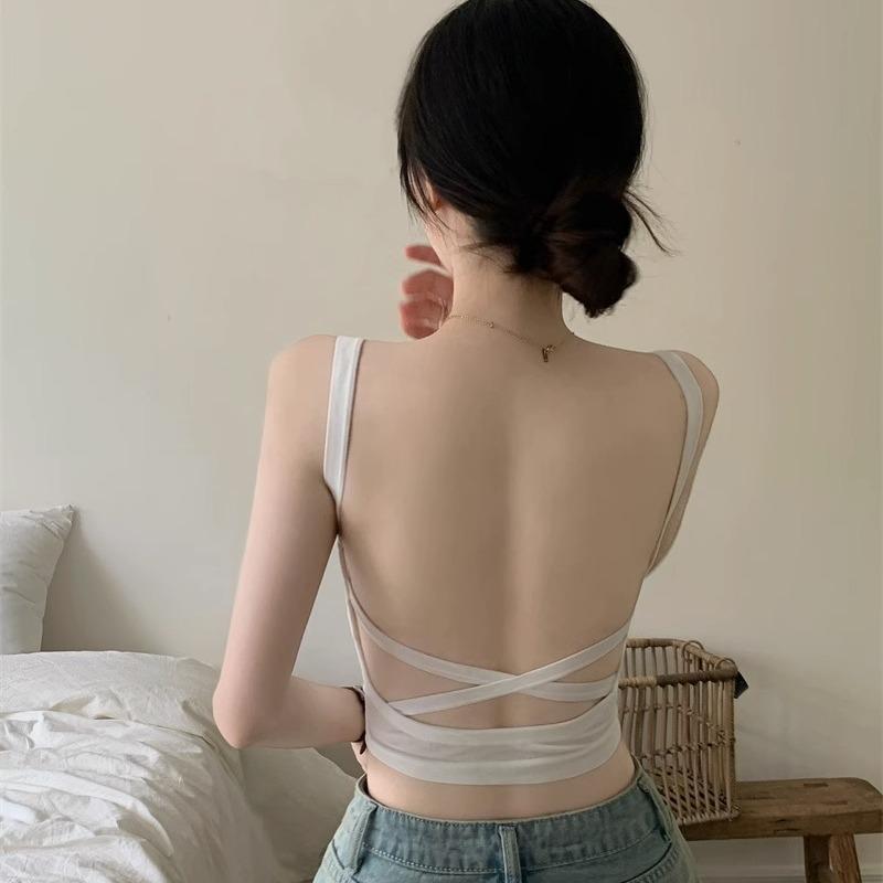 Топ-топ Hot Girl Style с нагрудными вкладышами для летней одежды с перекрестными бретелями на спине и открытой спиной для женщин