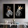 Black Lion King and Lioness Queen Poster Prints Animal Wall Art Picture Canvas Painting Home Decoration for Living Room