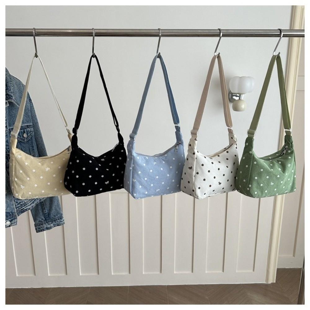 Minimalist Corduroy Shoulder Bag Dot Sweet Style Crossbody Bag Large Capacity Underarm Bag for Women Girls