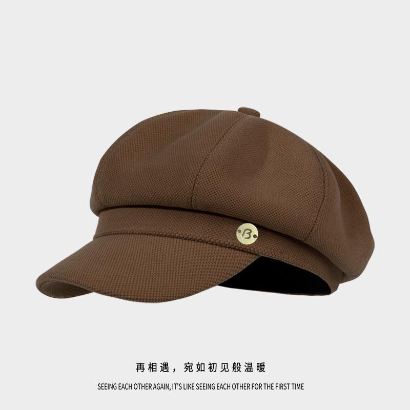 Шляпа Женская Однотонная Универсальная Осенне-Зимняя Восьмиугольная Шляпа Подчеркивает Лицо Маленькая Арт Ретро Шляпа Газетчика Тренд