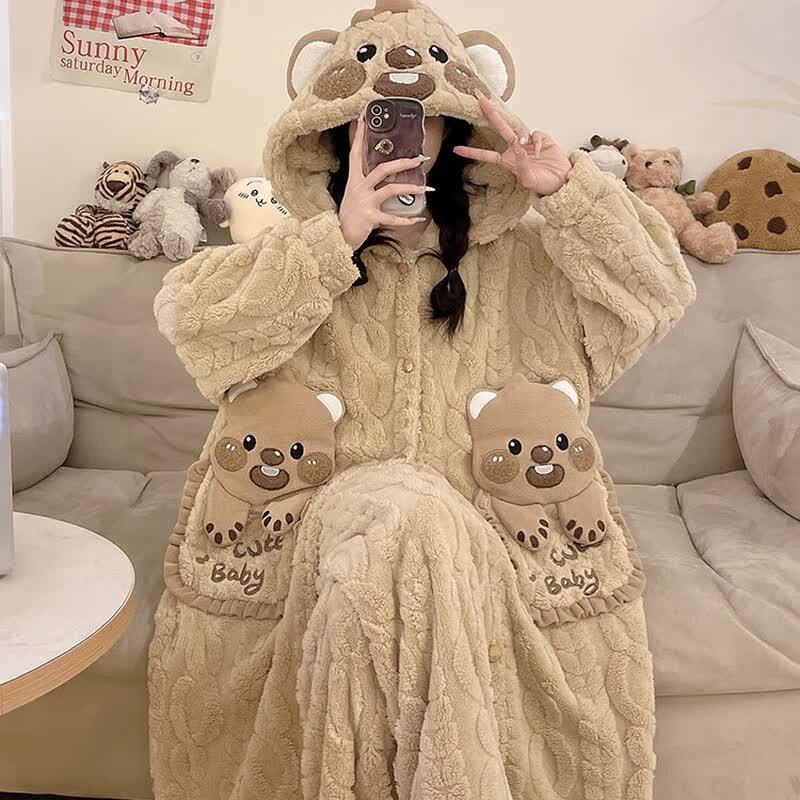 Женский Утепленный Коралловый Флисовый Халат и Пижама