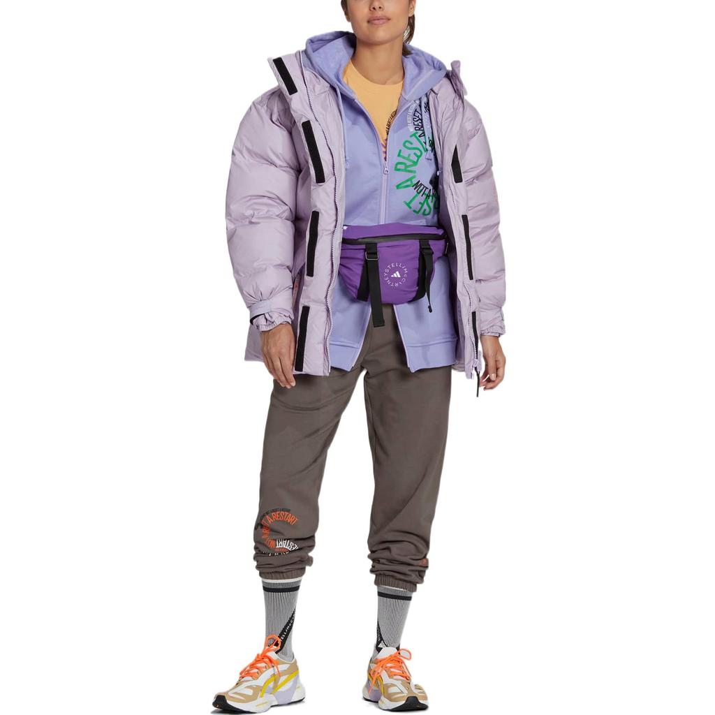 Adidas Solid Color Concealed Zip Hooded Long Sleeve Cotton Jacket Women Outerwear Purple HI6080