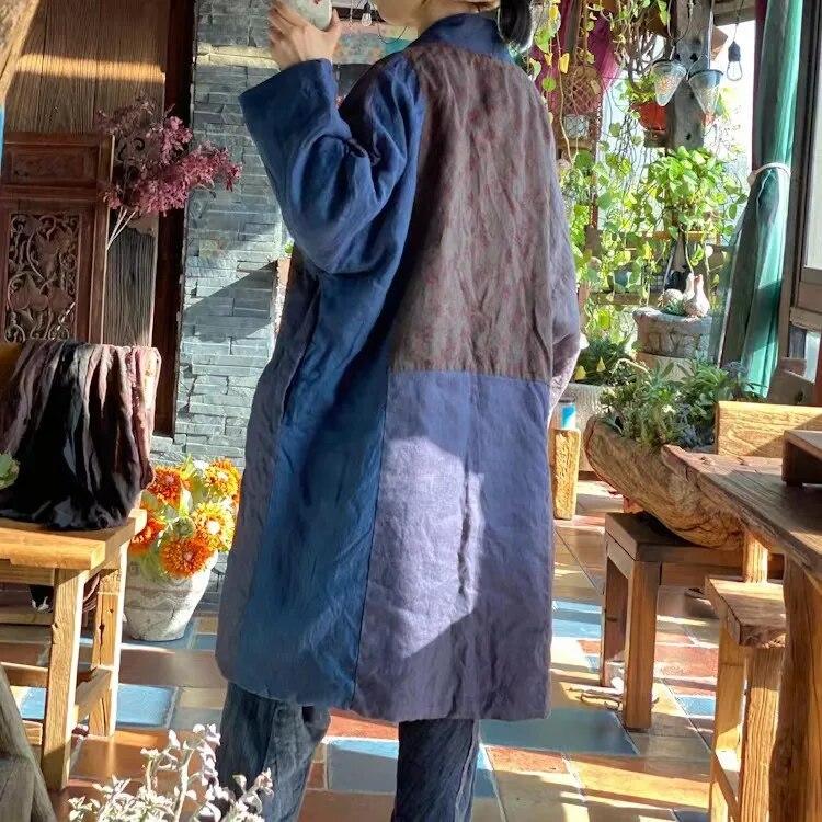 Johnature Женские винтажные лоскутные цветные зимние парки, свободные теплые пальто с длинными рукавами, льняные плюс хлопковые женские длинные парки