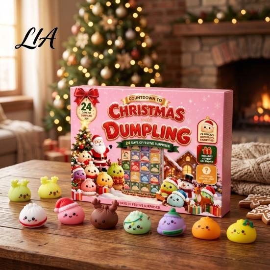 Mini Soft Toys for Party Favors 2026 Christmas Dumplings Advent Calendar with 24 Bun Squeeze Educational Fidget Tools Concentration Toys, Festive